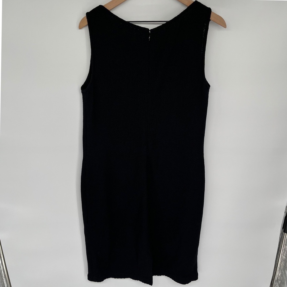 St. John Caviar Dress Women 16 Black Wool Blend Santana Knit Sleeveless Sheath - Picture 5 of 16